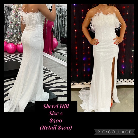 Sherri Hill Strapless White Feather Gown - Picture 1 of 2
